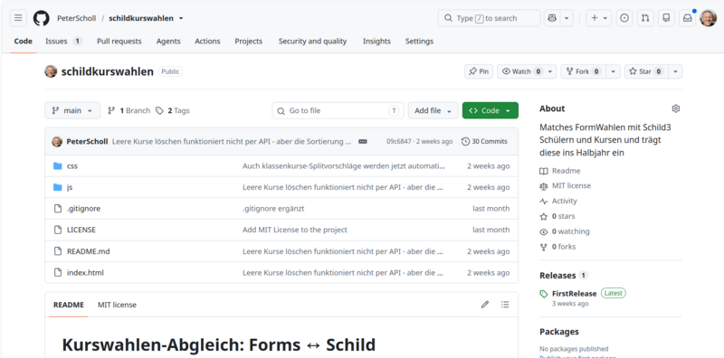 Github Projektseite von schildkurswahlen